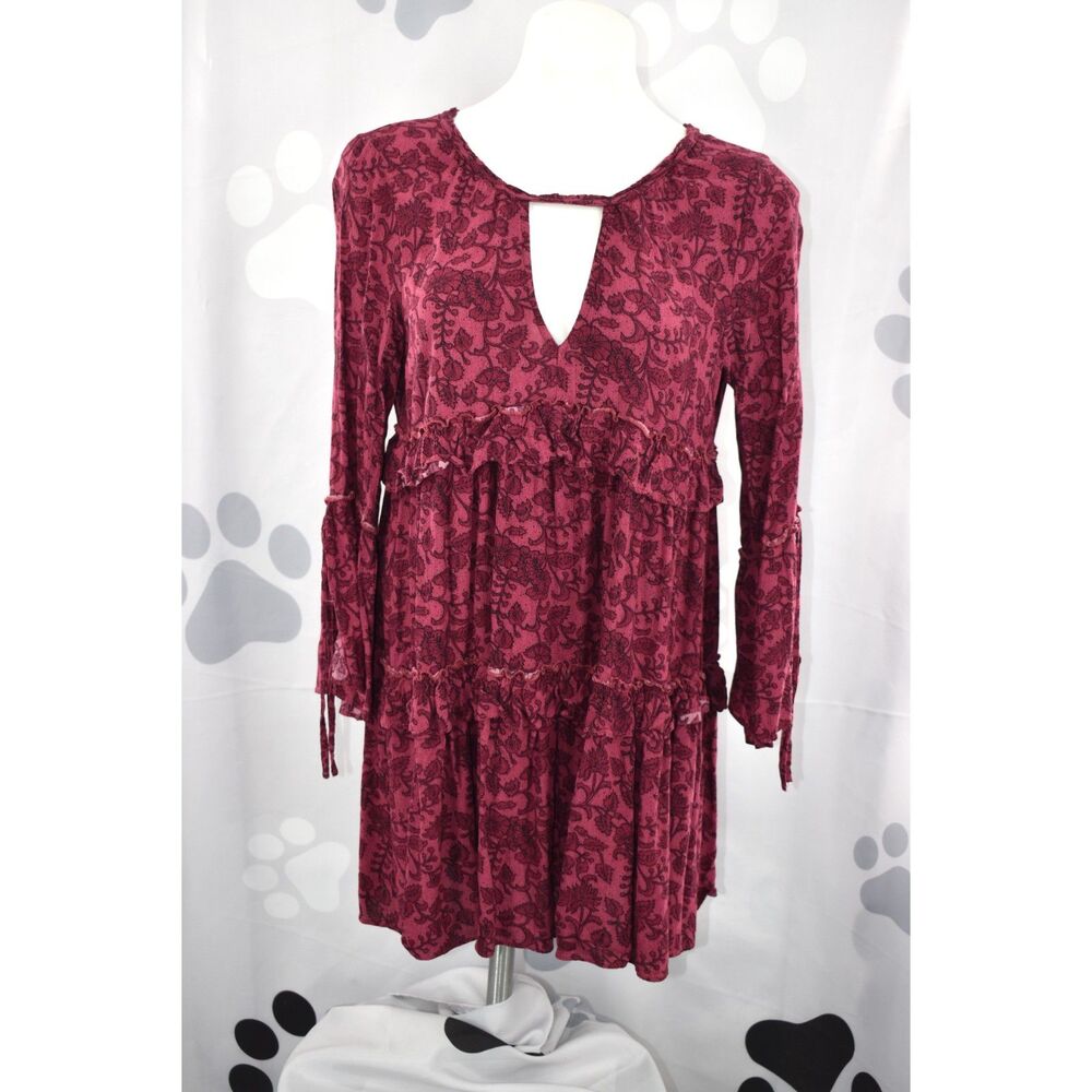 American Eagle Outfitters Long Split Bell Sleeves Floral Tiered Mini Dress Med